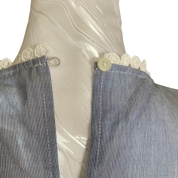 NWT Loft Blue White Stripe Crochet Lace Pinafore Old Money Dress Size Large - Picture 14 of 16